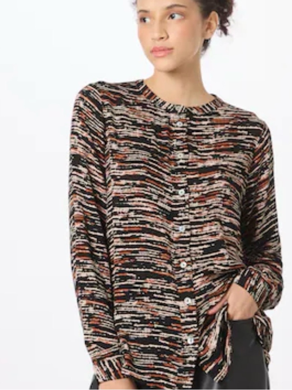 New Kaffe Woven Striped Button-Front Women's Top in Black and Rust size XXL